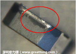 使用錫(Sn)鍍層的電源電感器(Power Inductors)，經(jīng)過推力測試后，其焊點(diǎn)還保留在零件的端點(diǎn)上，所以推力比較高。