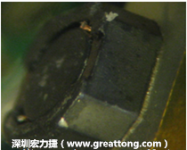 使用銀(Ag)鍍層的電源電感器(Power Inductors)，經(jīng)過推力測試后，零件端點(diǎn)上已經(jīng)看不到任何鍍層的痕跡了，所以其耐推力就比較小。