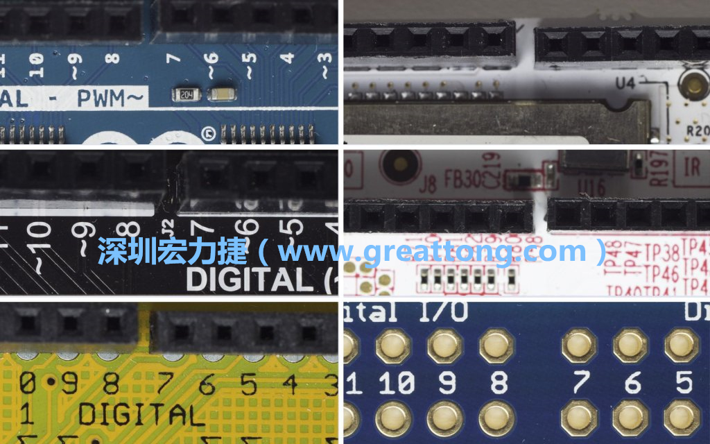 各種不同尺寸的Arduino上第7、8腳位的間距。