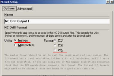 將格式改為“Inches 2：5”（ 以確保資料精度，反之孔與線路有偏移現(xiàn)象；）點OK完成鉆孔文件轉(zhuǎn)換